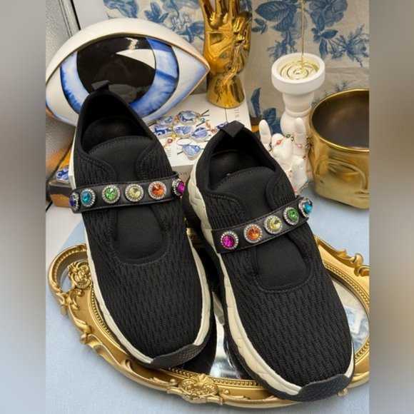 🆕 KURT GEIGER LONDON 🧿 NWOB Lond Knit Jewel Sneakers, Black - Sz EU40.5 US 9.5 - Picture 3 of 14